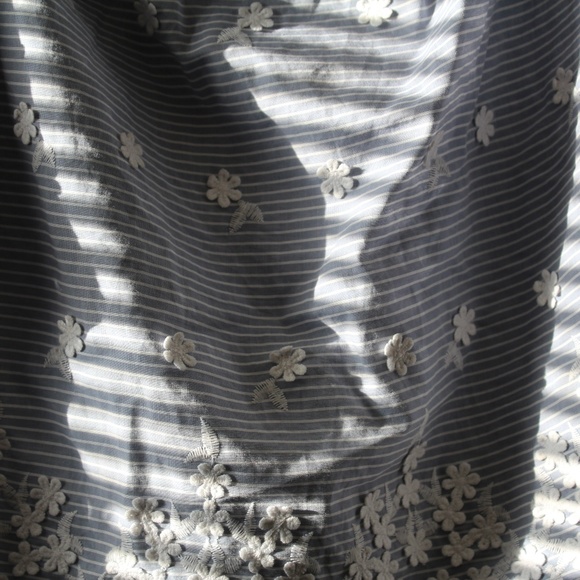 White & Blue Striped Blouse w/ Embroidered Flowers - Picture 8 of 8